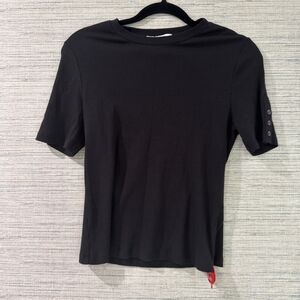 Derek Lam 10 Crosby Black Luxe Knit Top Ribbed Salma Short Sleeve Size Medium